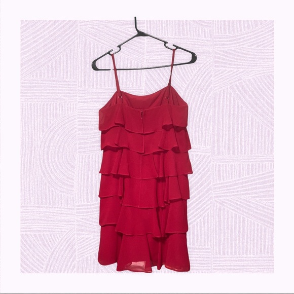Ann Taylor LOFT Red Ruffled Chiffon Cocktail Dress Size 0P - Picture 3 of 8